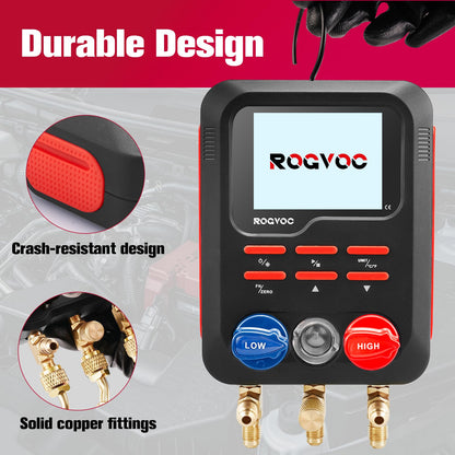 ROGVOC Digital Manifold Gauge, HVAC Refrigerants Digital AC Gauges Set