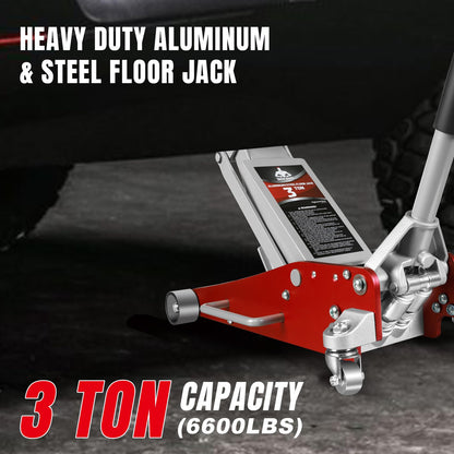 Jack Boss 3 Ton Low Profile, Aluminum and Steel Racing Floor Jack with Dual Pistons Quick Lift Pump, 1.5X Overload Tested for Safety, Sport Utility Vehicle, Lifting Range 3-15/16" min to 18-5/16" max