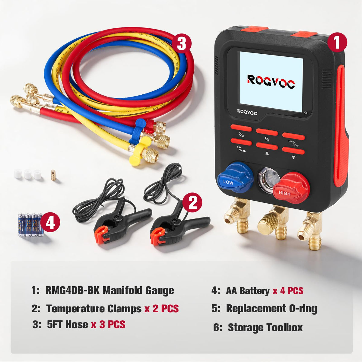 ROGVOC Digital Manifold Gauge, HVAC Refrigerants Digital AC Gauges Set