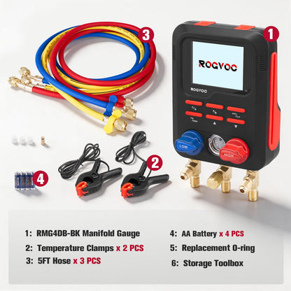 ROGVOC Digital Manifold Gauge, HVAC Refrigerants Digital AC Gauges Set