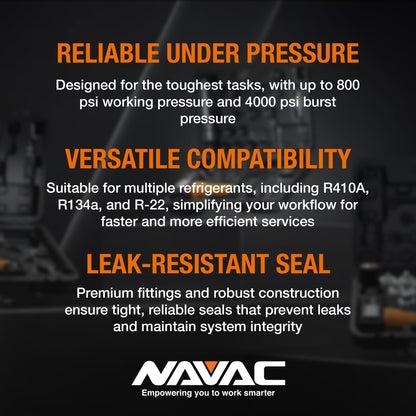 NAVAC NH5SC HVAC Charging Hoses with Ball Valves - 5 ft, 3-Color Kit