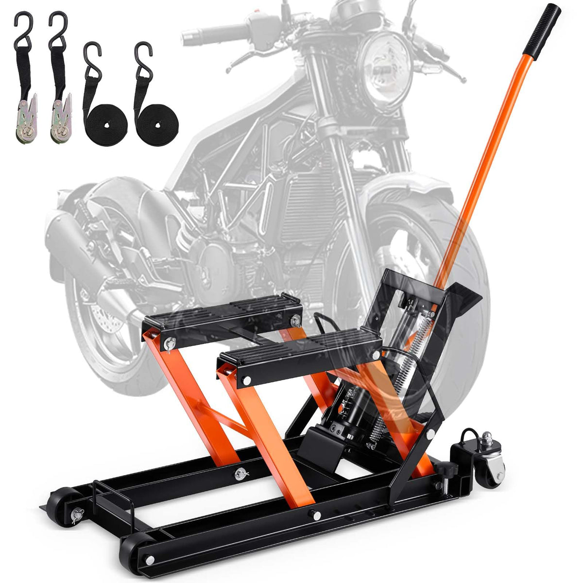 VEVOR Hydraulic Motorcycle Lift Jack 1500 LBS Capacity ATV Scissor Lift Jack Portable Motorcycle Lift Table with 4 Wheels Hydraulic Foot-Operated Hoist Stand for Motorcycle ATV UTV Powersports
