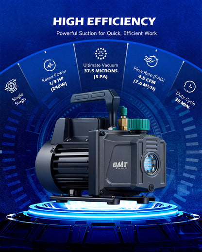 OMT 4.5 CFM AC Vacuum Pump and Gauge Set for R134a R22 R410a, Blue