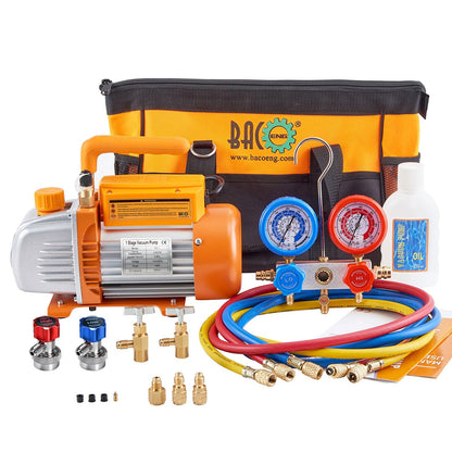 BACOENG 3.6CFM 1/4HP AC Vacuum Pump and Gauge Set for R134a R22 R410a