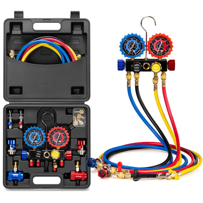 VIVOHOME 4 Way HVAC Gauges with R134a R1234yf Quick Couplers and Can Taps