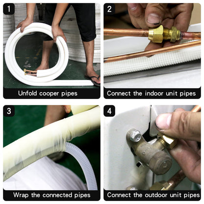 50ft Length Mini Split Line Set 1/4" 3/8" OD Copper Pipes Tubing and 3/8 White PE Thickened Insulated with Flared Nuts for Mini Split Air Conditioner HVAC or Heat Pump for 9000BTU (1/4+3/8 with wires)