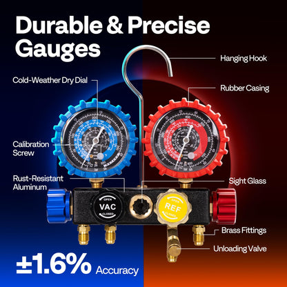 VIVOHOME 4 Way HVAC Gauges with R134a R1234yf Quick Couplers and Can Taps